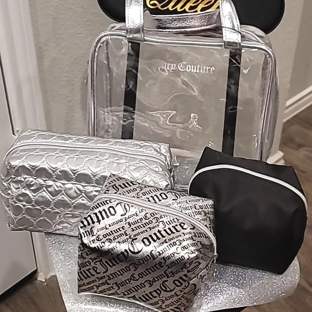 Juicy Couture Word Play & Quilted Heart Logo 4-Piece Nested Travel Cosmetic Bags